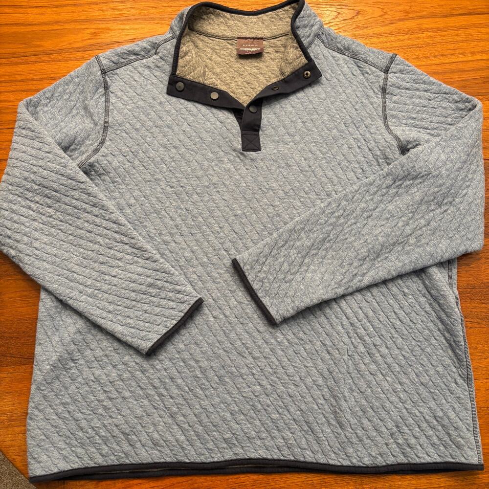 Johnston & Murphy Men's Blue Gray Quilted Knit 1/4 Snap Pull Over Sweater 2XL